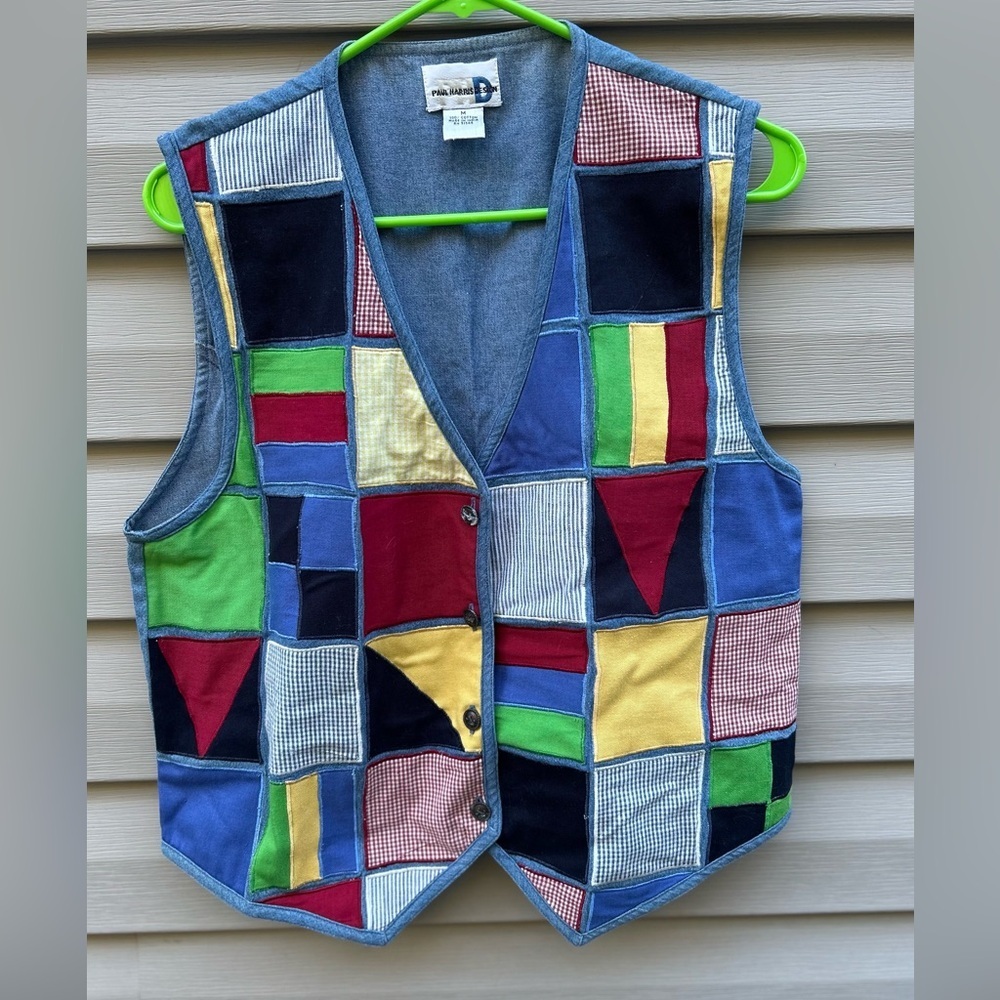 VTG 90’s Y2K Paul Harris Design quilted patchwork denim vest boho festival M